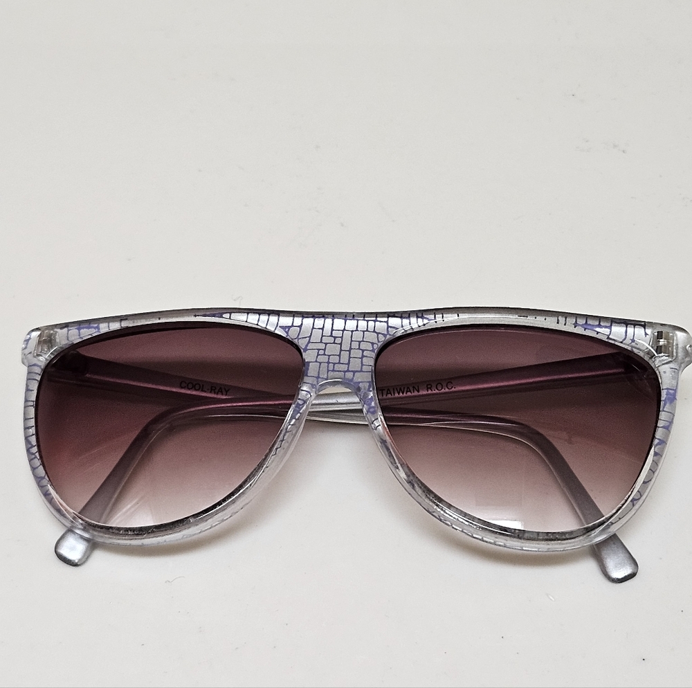 Vintage Cool-Ray Sunglasses Flat Top Silver Patterned Brown Gradient Lenses